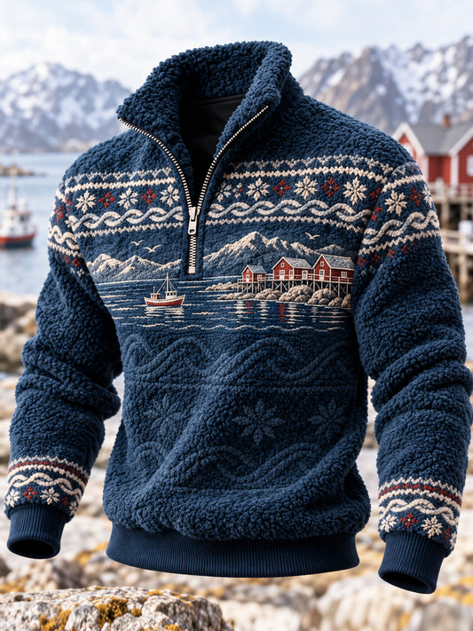Retro pohjoismainen rannikosta inspiroitunut flanellinen Fair Isle -collegepaita