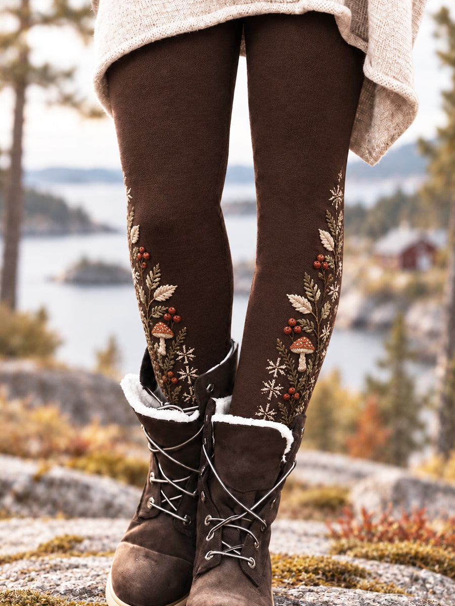 Naisten retro pohjoismainen sienimetsä-leggingsit