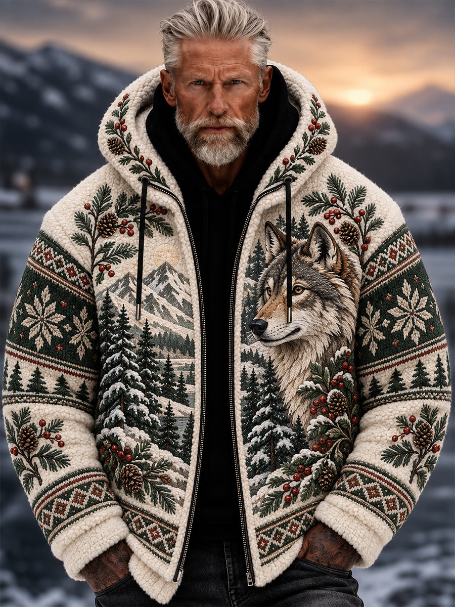 Miesten pohjoismainen eläin tulosta Flannel Hoodie Flannel