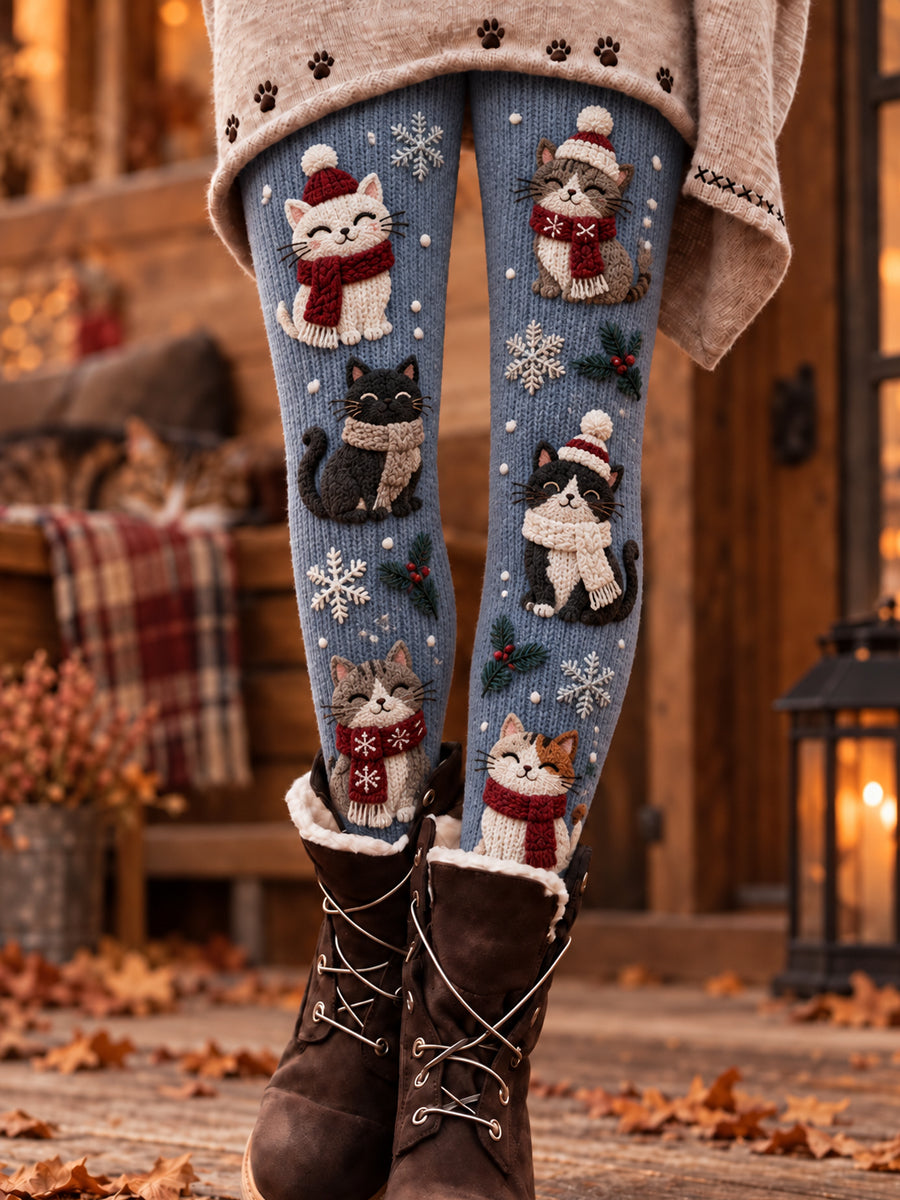 Naisten söpö Cat Art Print Leggings