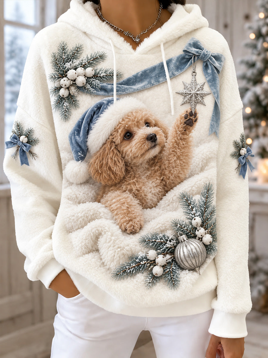 Naisten vintage-joulukuvatulostettu rento ja mukava flanellihuppari