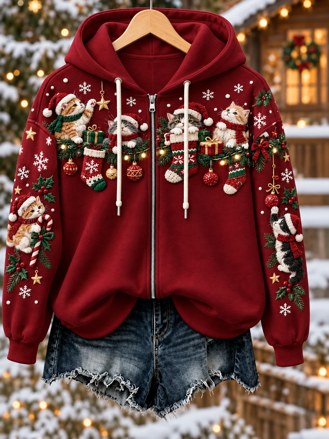 Naisten joulu Zip-Up Hoodie.