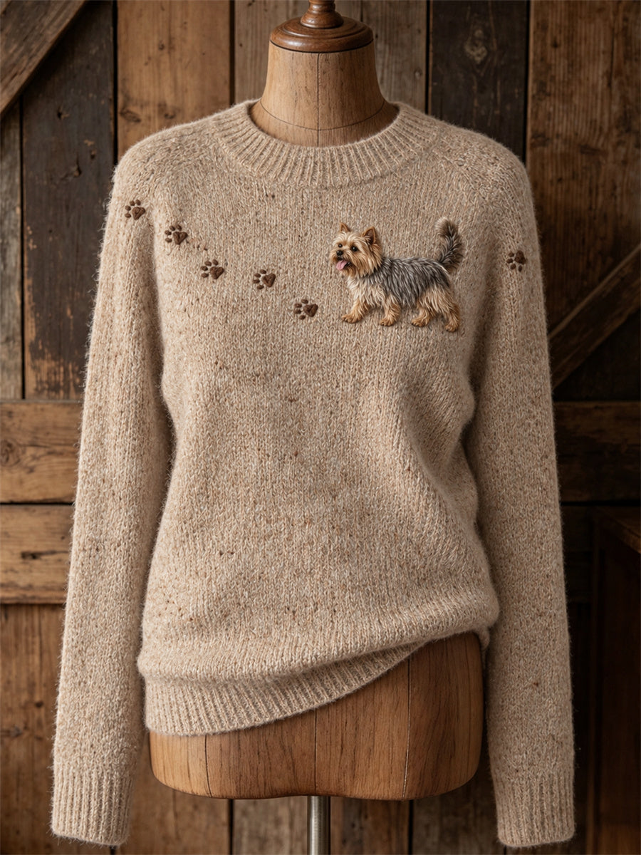 Naisten Lovely Yorkie Koira kävely & Paw Tulosta miehistön kaula villapaiden