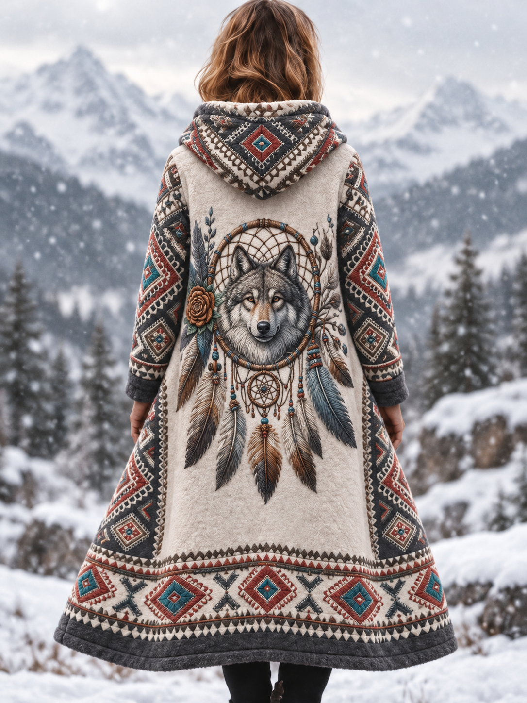 Naisten vintage viikinkieläin-azteekkityylinen flanellitakki