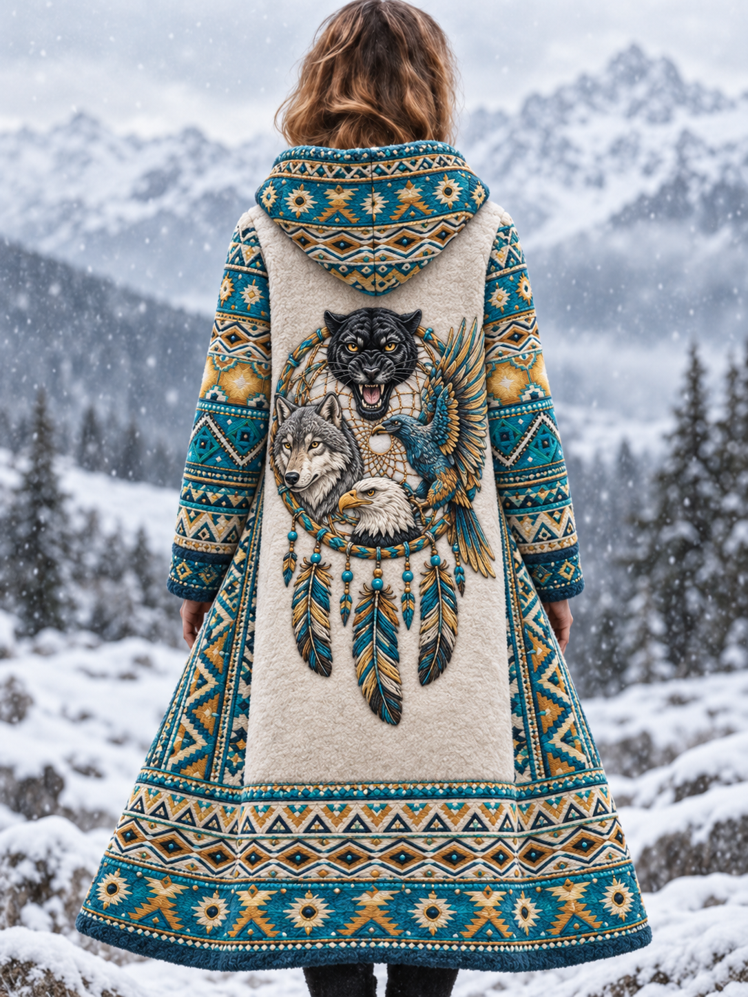 Naisten vintage viikinkieläin-azteekkityylinen flanellitakki
