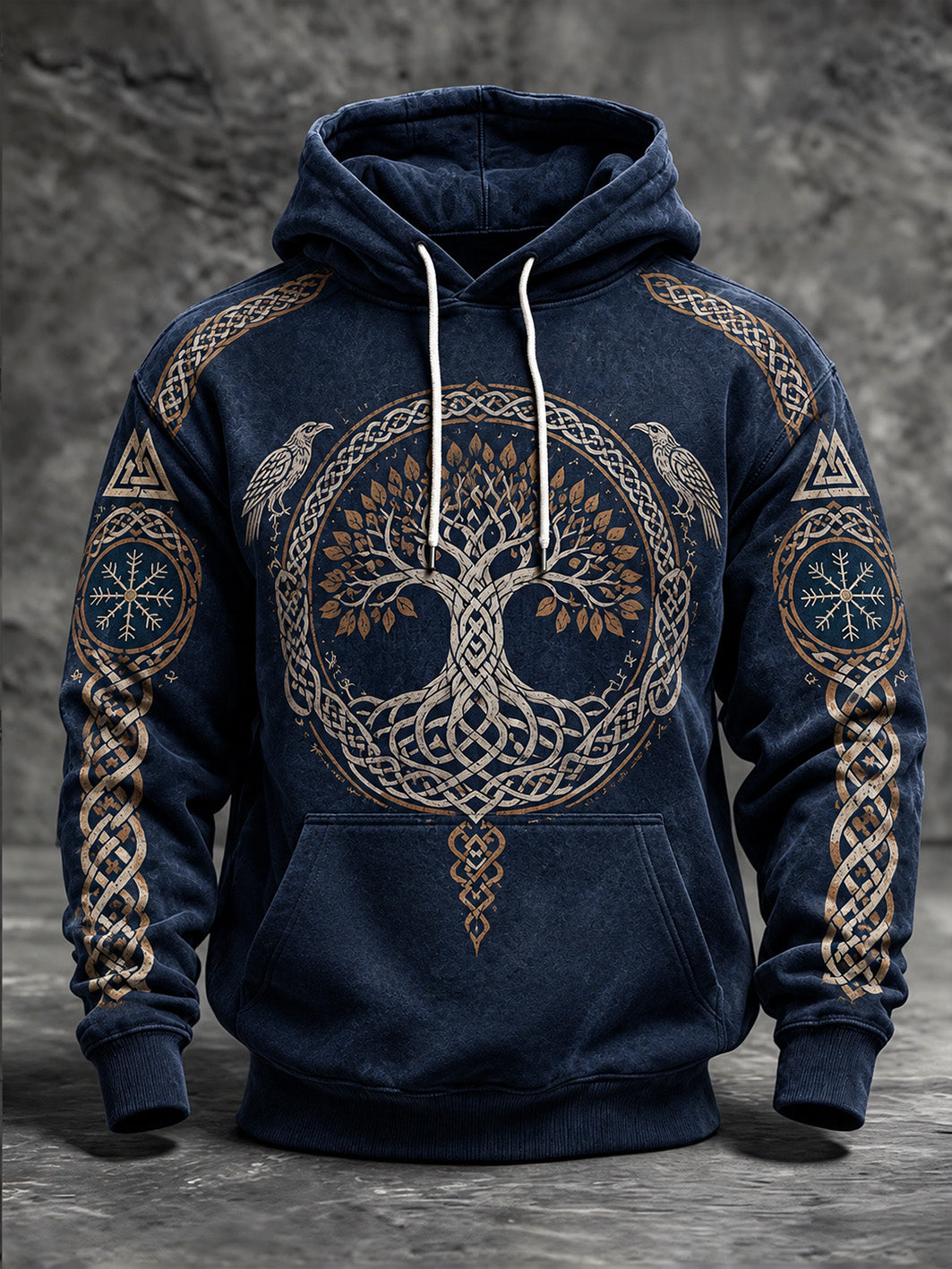 Miesten Retro Viking-tyylinen elämän puu kuvio Tulosta Casual Hoodie Print
