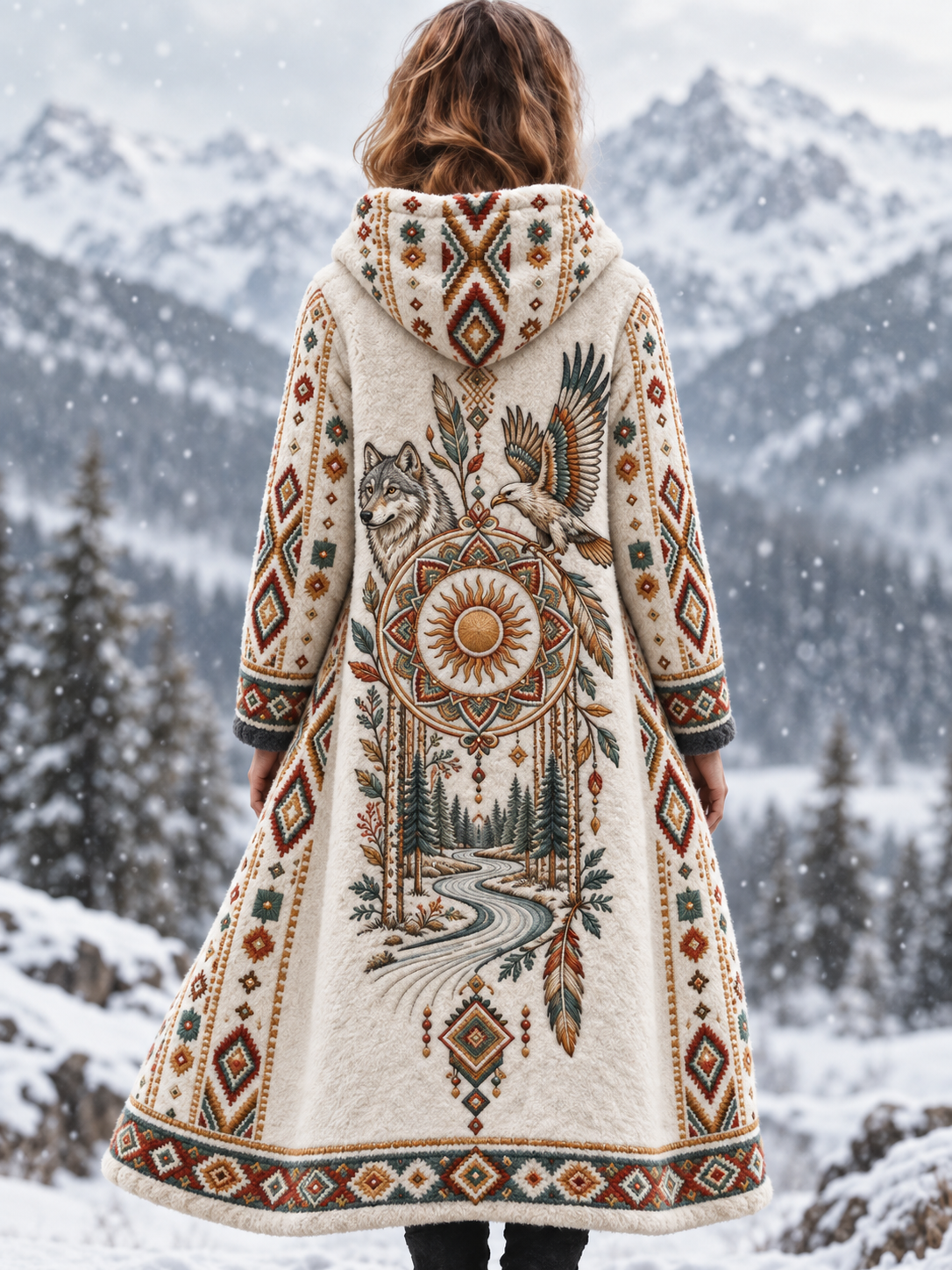 Naisten vintage viikinkieläin-azteekkityylinen flanellitakki