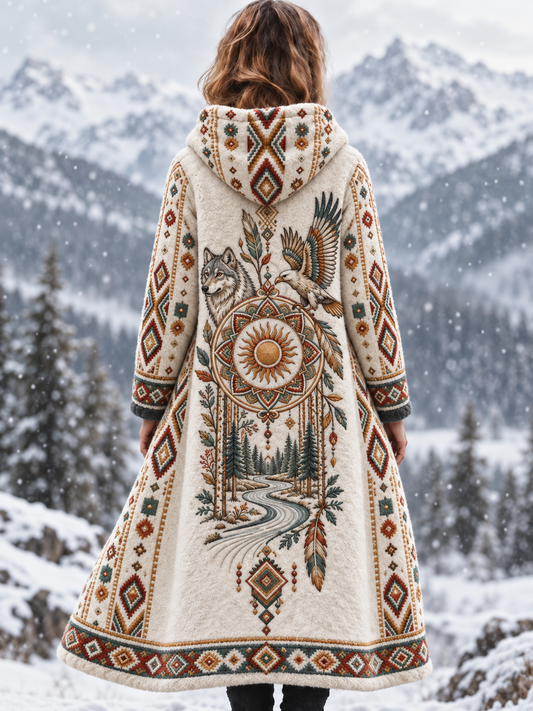 Naisten vintage viikinkieläin-azteekkityylinen flanellitakki