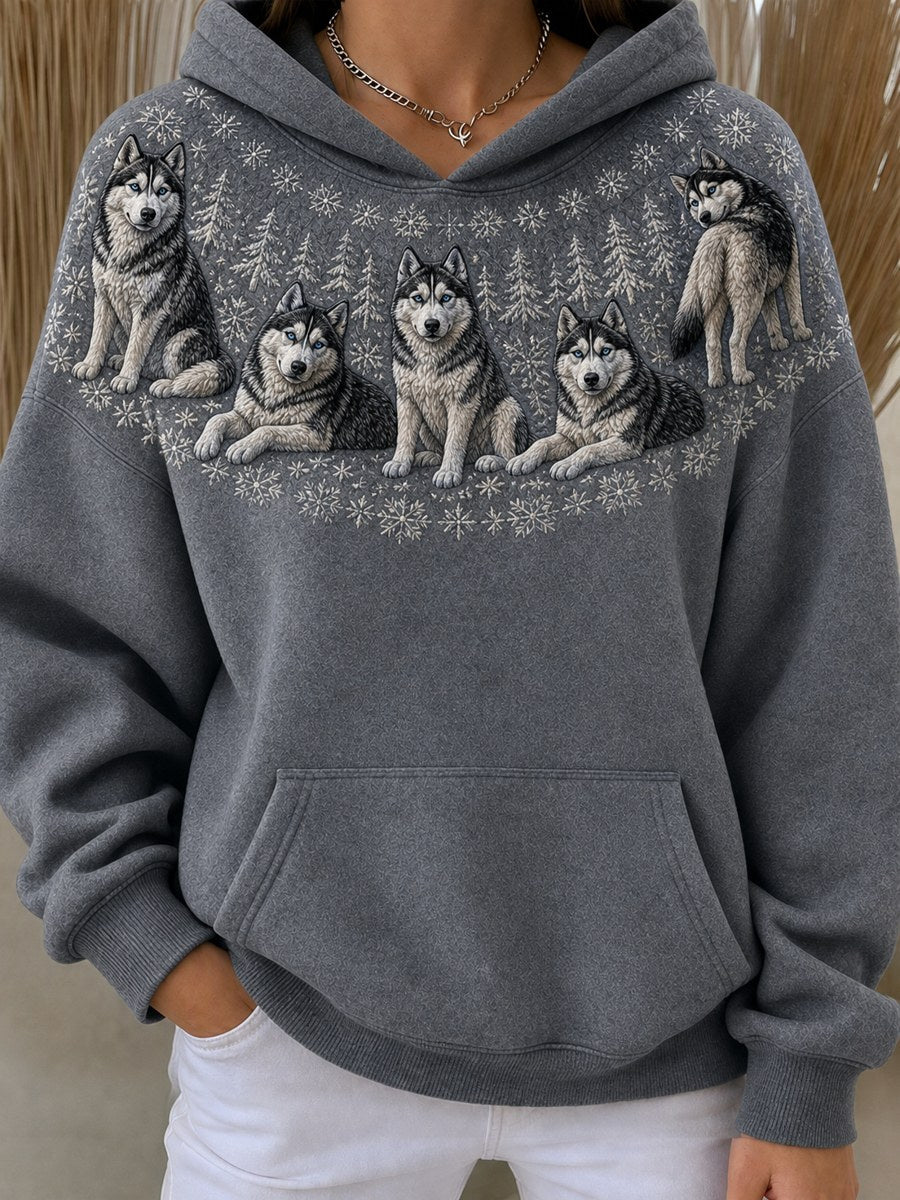 Naisten Vintage Husky Dogs Yoke Isle Tulosta Viihtyisä ylimääräinen huppari