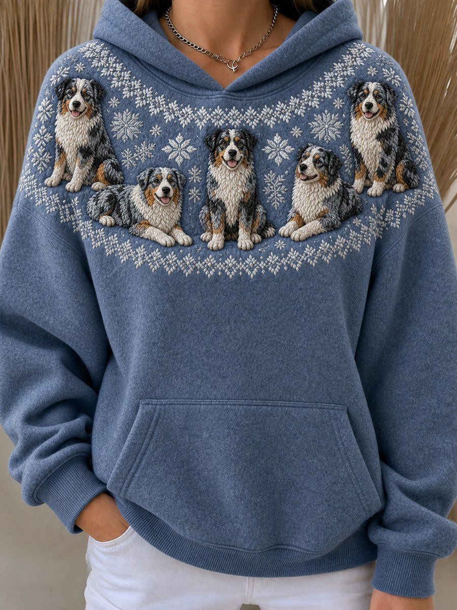 Naisten Vintage Australian Shepherd koirat Yoke Isle Print Cozy Oversize Huppari