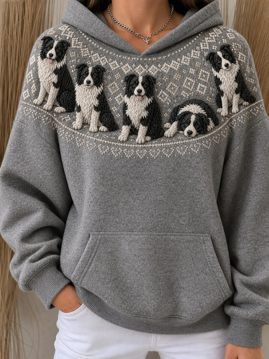 Naisten Vintage Raja Collie koirat Yoke Isle Tulosta Cozy Oversize Huppari