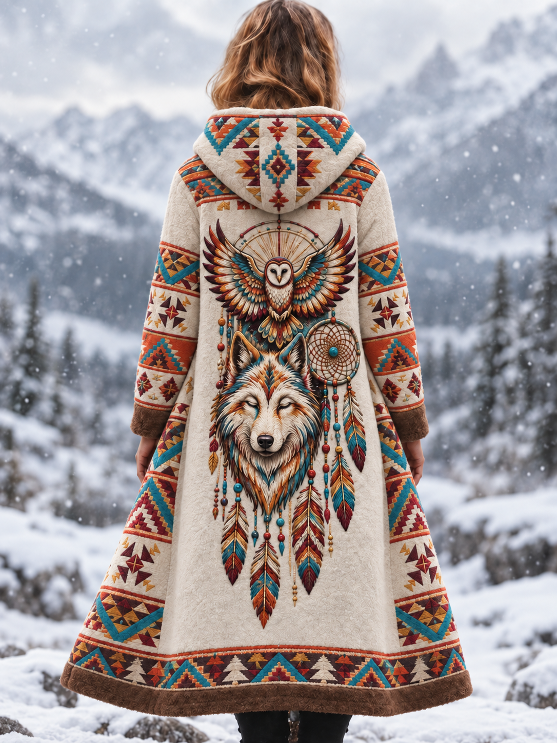 Naisten vintage viikinkieläin-azteekkityylinen flanellitakki