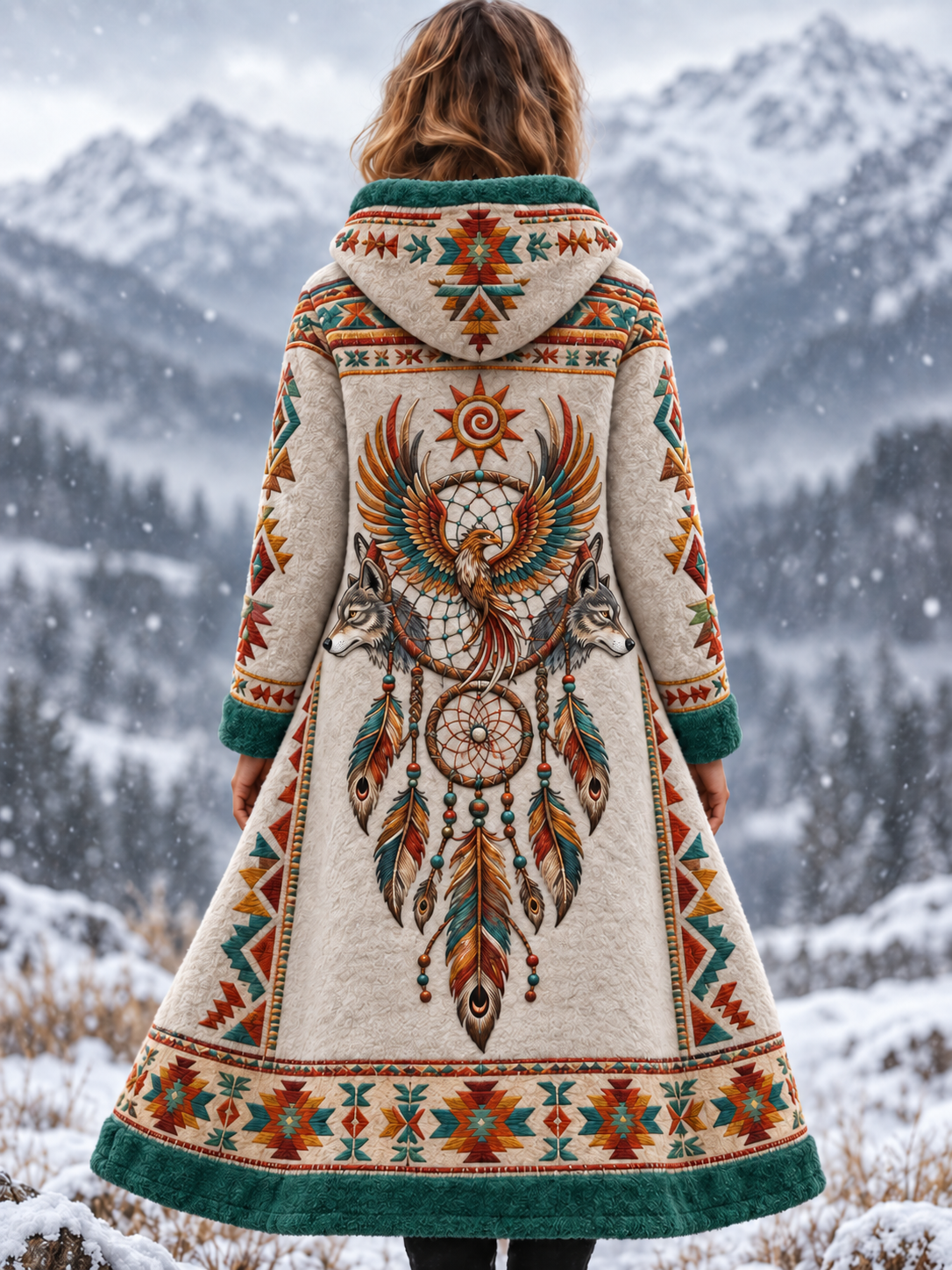 Naisten vintage viikinkieläin-azteekkityylinen flanellitakki