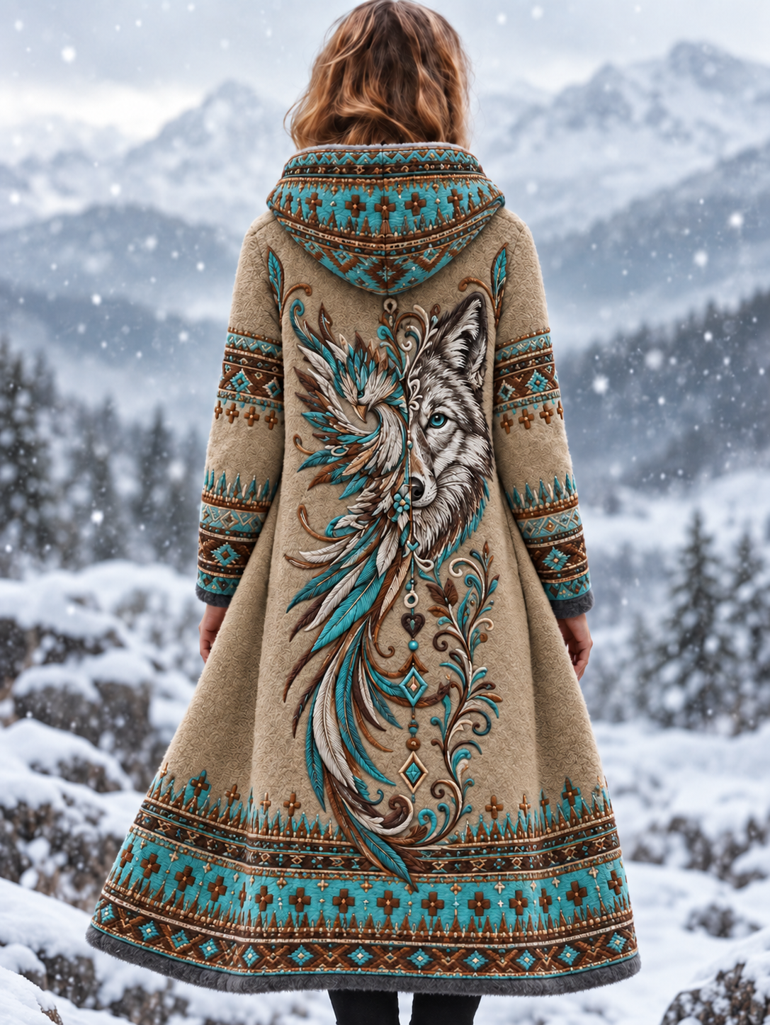 Naisten vintage viikinkieläin-azteekkityylinen flanellitakki