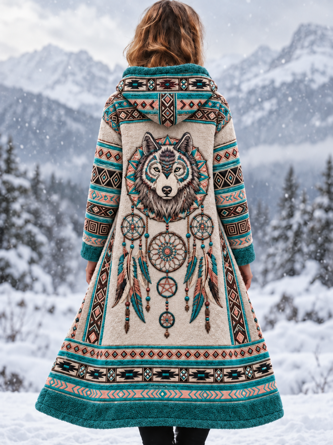Naisten vintage viikinkieläin-azteekkityylinen flanellitakki