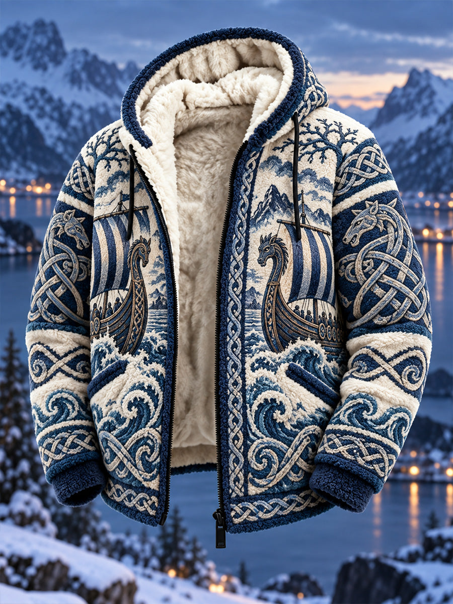 Miesten vintage pohjoismainen viikinkityylinen graafisella painatuksella varustettu rento flanellitakki