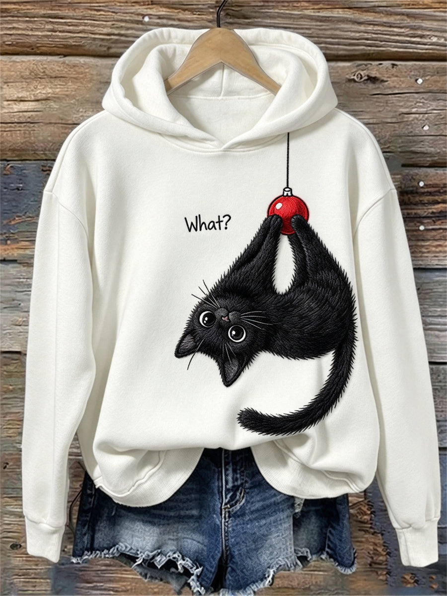 Naisten Mikä hauska joulu ripustetaan musta Cat Print Cozy Huppari