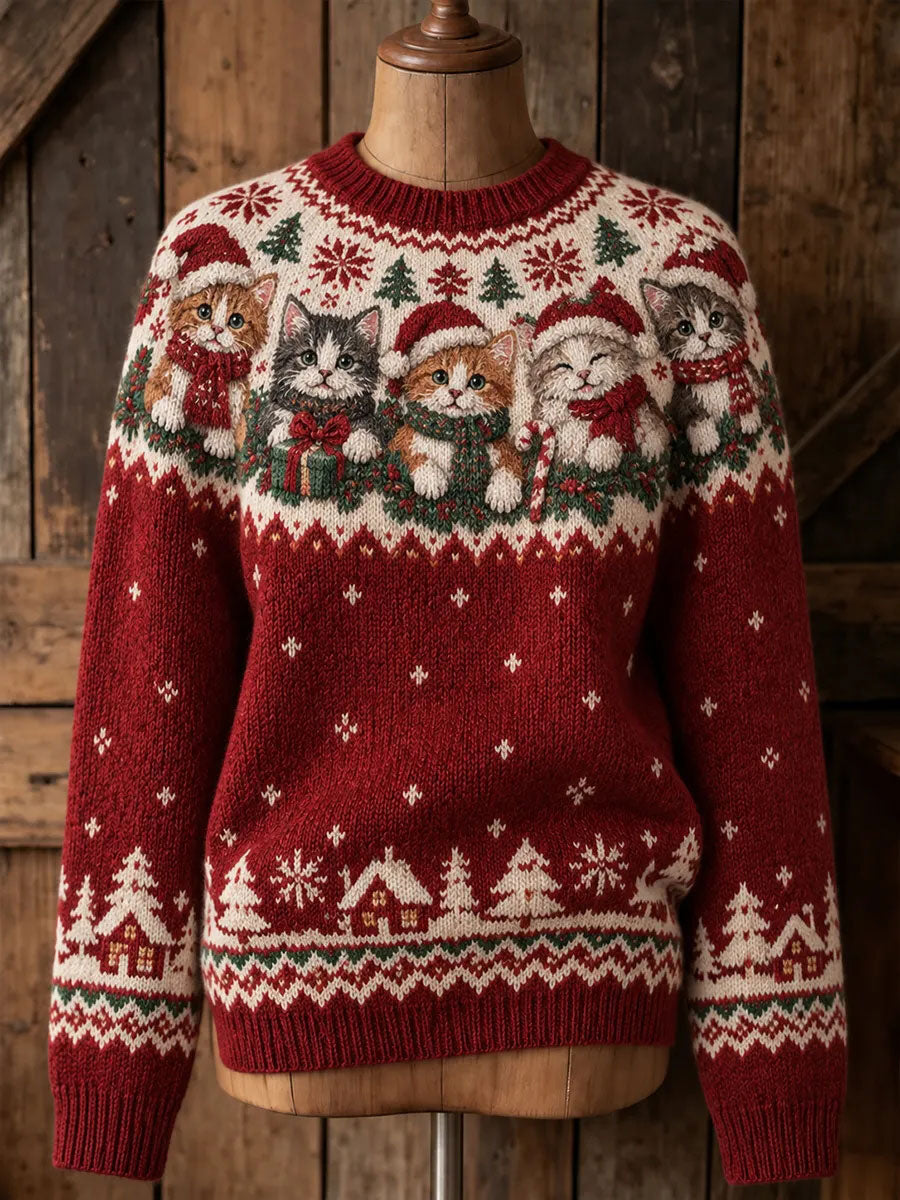 Naisten joulu hattu Cat Print Sweater: