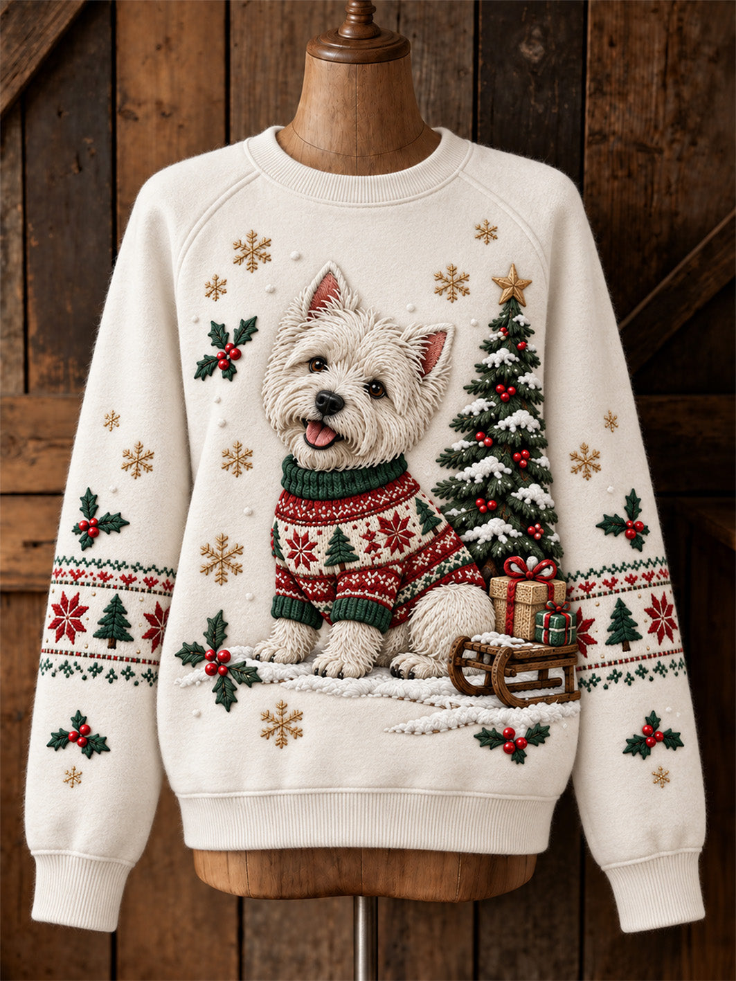 Naisten joulu Länsi Highland Pattern Casual Raglan Sweatshirt
