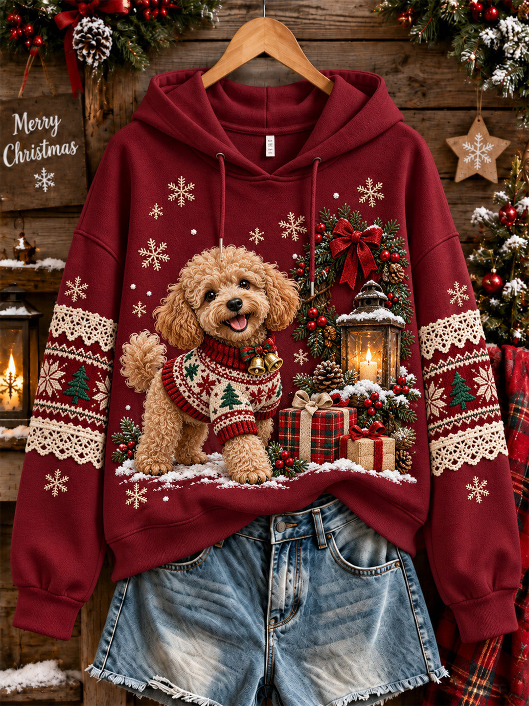 Naisten joulu lelu Poodle kuvio Casual Hoodie kuvio