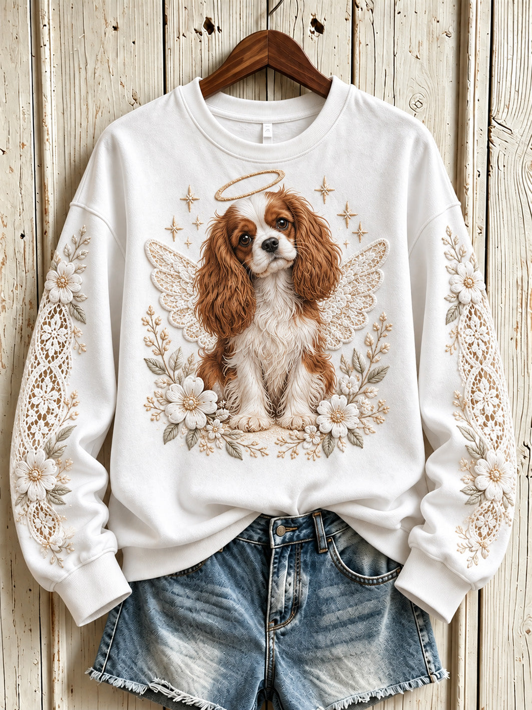 Naisten Cavalier King Charles Spaniel kuvio Pitsi elementaalinen suunnittelu Säännöllinen Sweatshirt