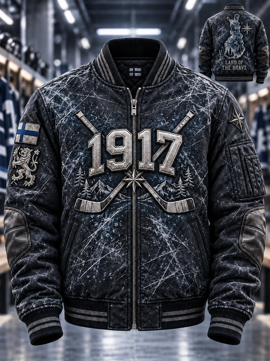 Miesten retro Suomen itsenäisyyspäivän jääkiekkohuppari vetoketjulla