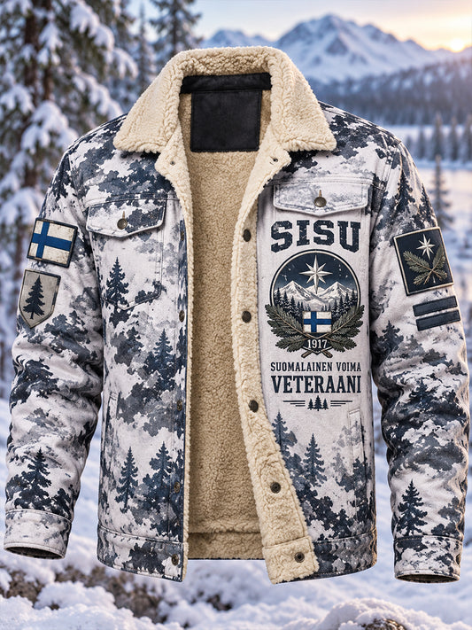 Miesten veteraani Sisu-muistografiaalinen fleece-Lined takki