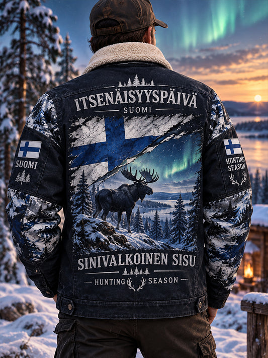 Miesten fleecevuorattu takki itsenäisyyspäivää juhlistavalla painatuksella
