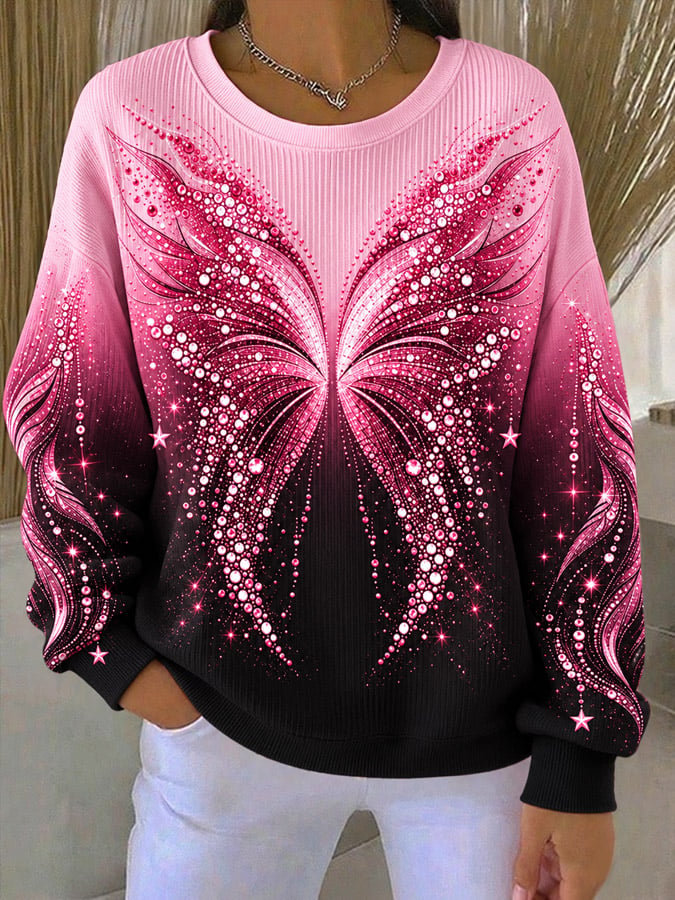 Naisten rintasyöpä Ribbed pyöreä kaula Sweatshirt