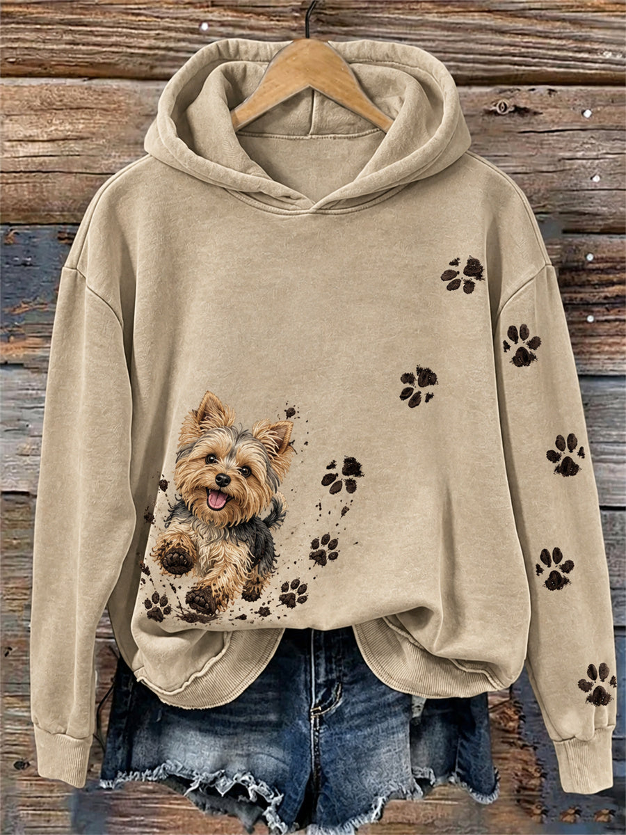 Naisten hauska Likainen mutta onnellinen Yorkie Koira & Pow Prints