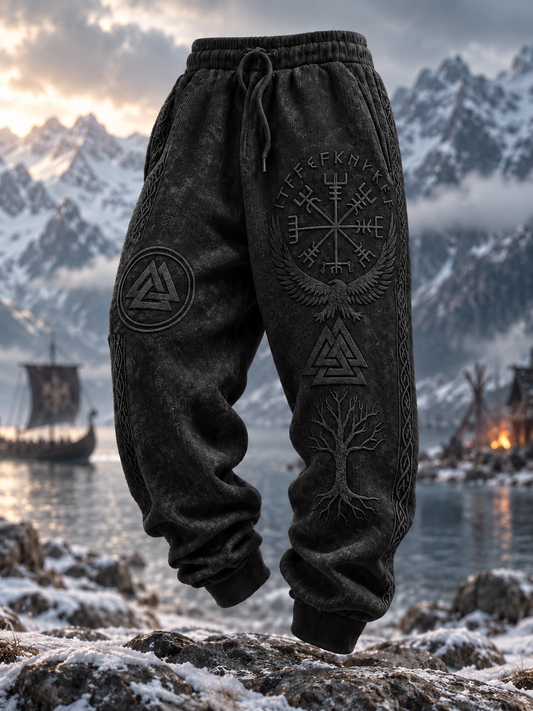 Miesten Retro Viking Valknut Vegvisir housut