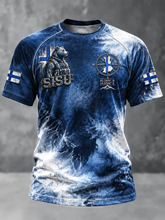 Miesten Retro Suomen SISU Spirit Gradient Casual T-paito