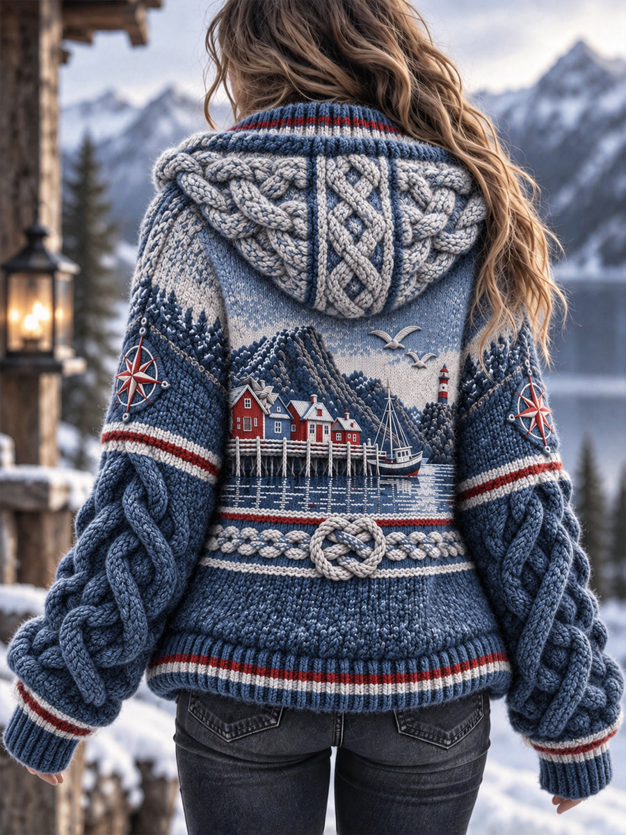 Naisten Retro Nordic Coastal-Inspired Casual Hooded Taki