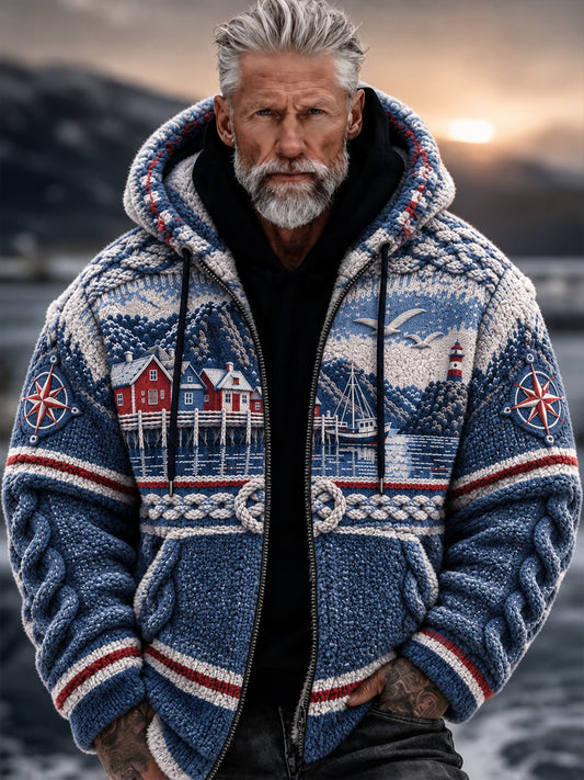 Miesten Retro Nordic Coastal Inspiroitu Flannel Hooded Taki