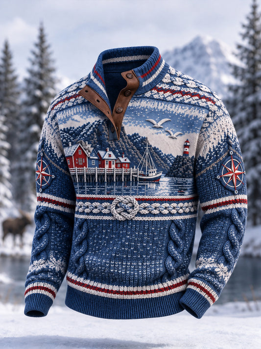 Retro Nordic Coastal Inspiroitu vapaa stand-up-kaulus Sweatshirt