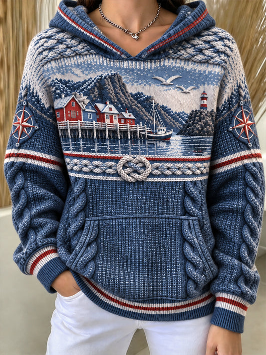 Naisten Retro Nordic Coastal-Inspired Casual Hoodies