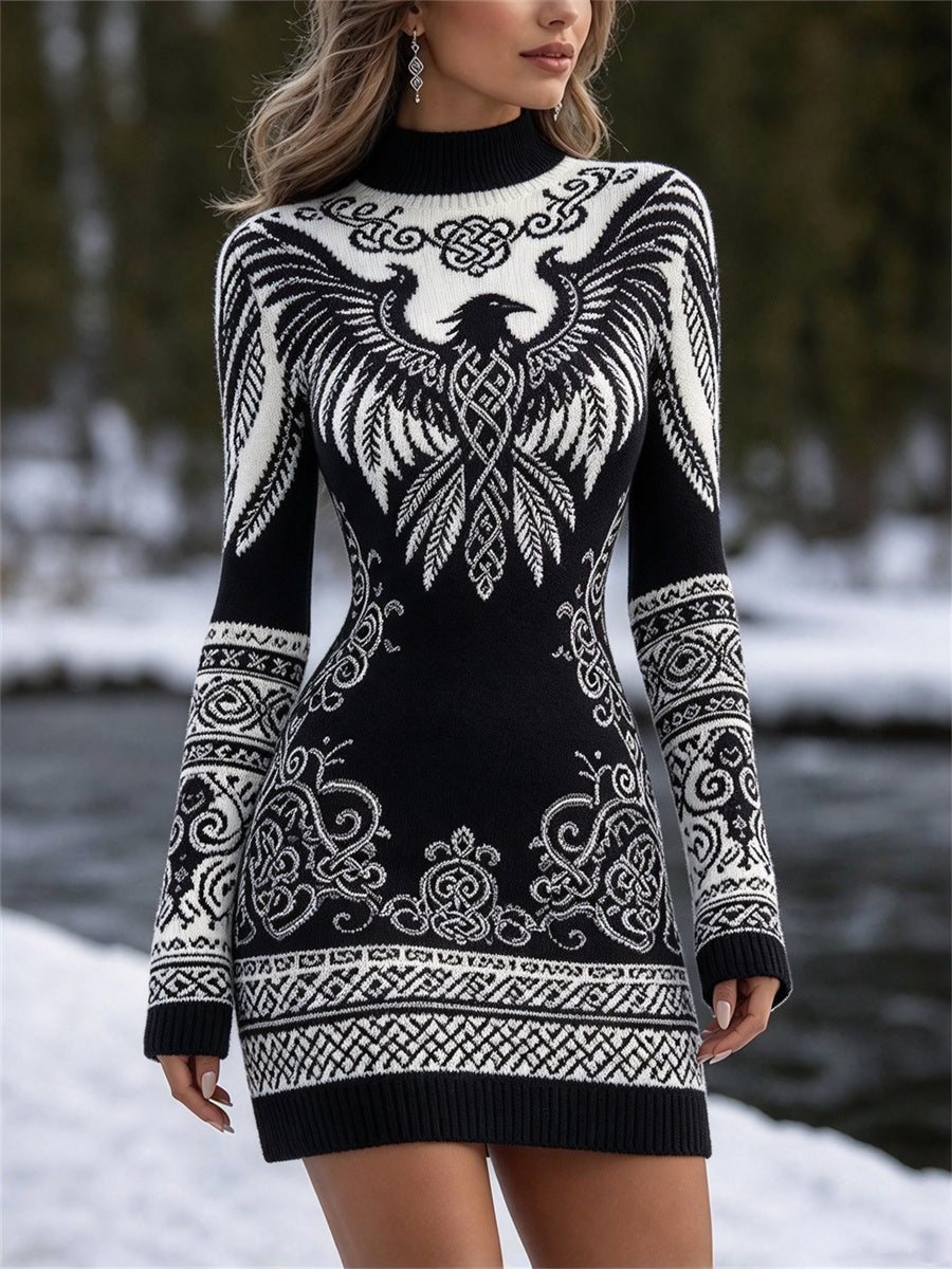 Naisten Viking Raven siivet kelttinen solmu tulostaa pilkka kaula Sweater Mini Meko