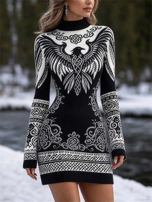 Naisten Viking Raven siivet kelttinen solmu tulostaa pilkka kaula Sweater Mini Meko