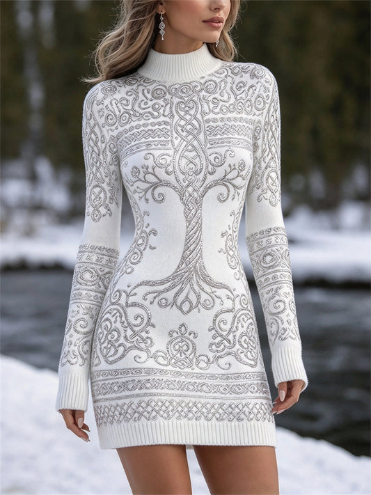 Naisten Viking puu elämän kelttinen solmu Tulosta Mock kaula Sweater Mini mekko