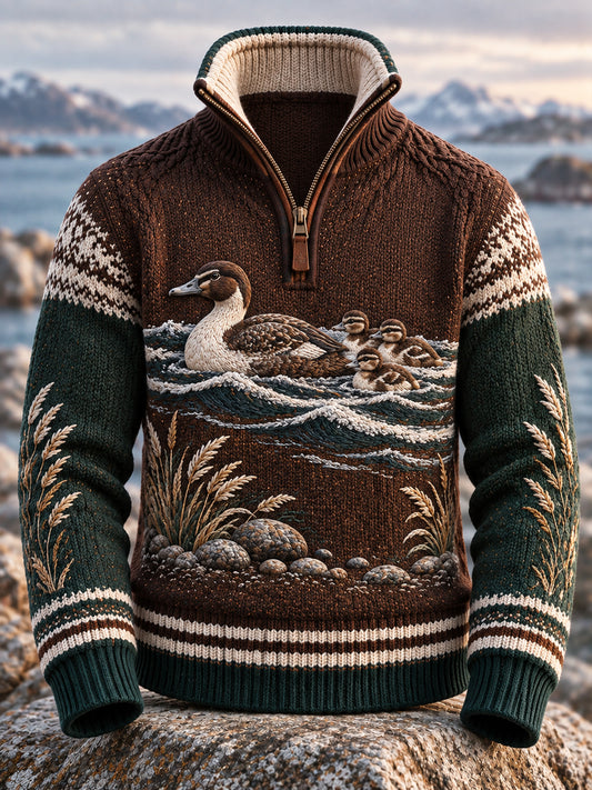 Retro Nordic Coastal Culture Nordic Plush Ankka Art Zipper Pullover.