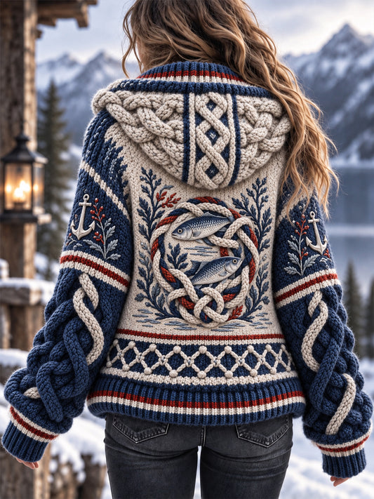 Naisten Retro Nordic Coastal-Inspired neuletut hupputakki