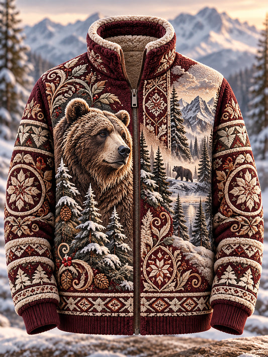 Miesten pohjoismaiset eläimet Flannel Zipper takki