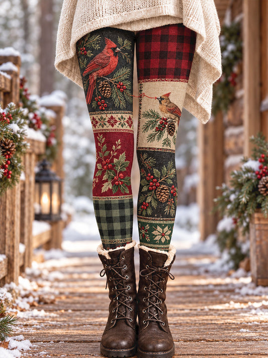 Naisten vintage talvinen kukkakuviollinen eläinkuvioitu printtileggingsi