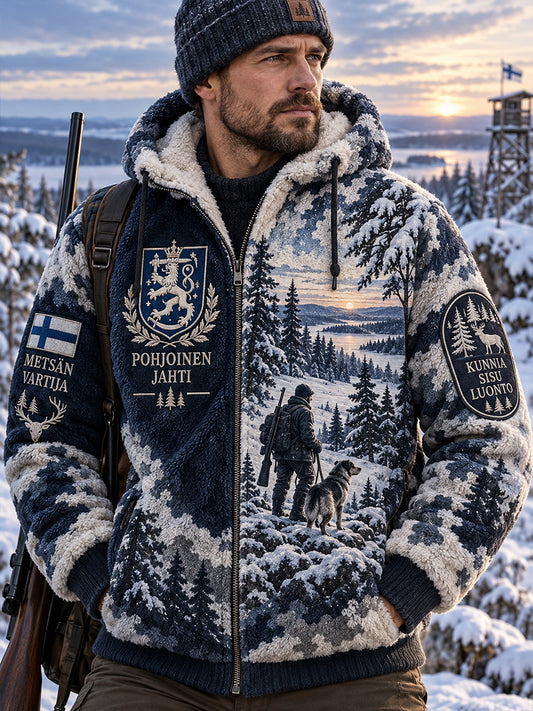 Miesten Flannel hupputakki metsästys-teemat grafiikka tulosta
