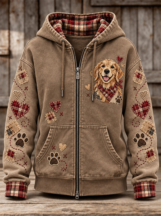 Naisten söpö patchwork koira tulosta Zip-Up Hoodie.