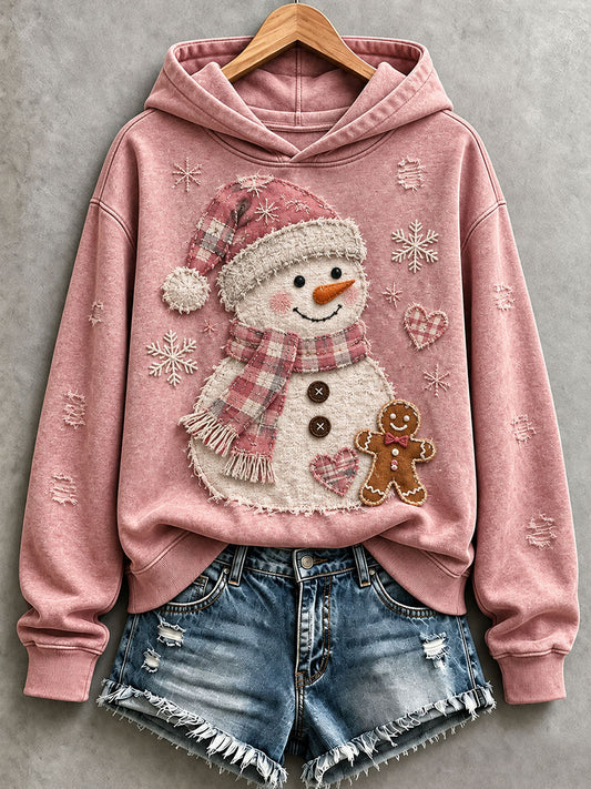 Naisten joulu lumimies Patchwork Art Hoodie