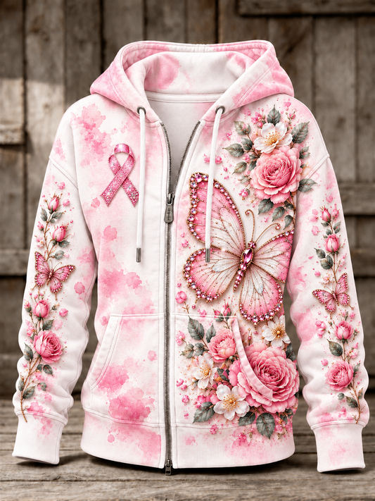 Naisten rintasyöpä Zip-Up Hoodie.