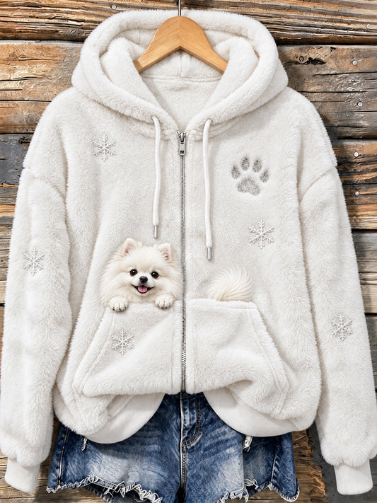 Naisten söpö Peeking Pomeranian Koira & Pussu Tulosta Viihtyisä Flannel takki