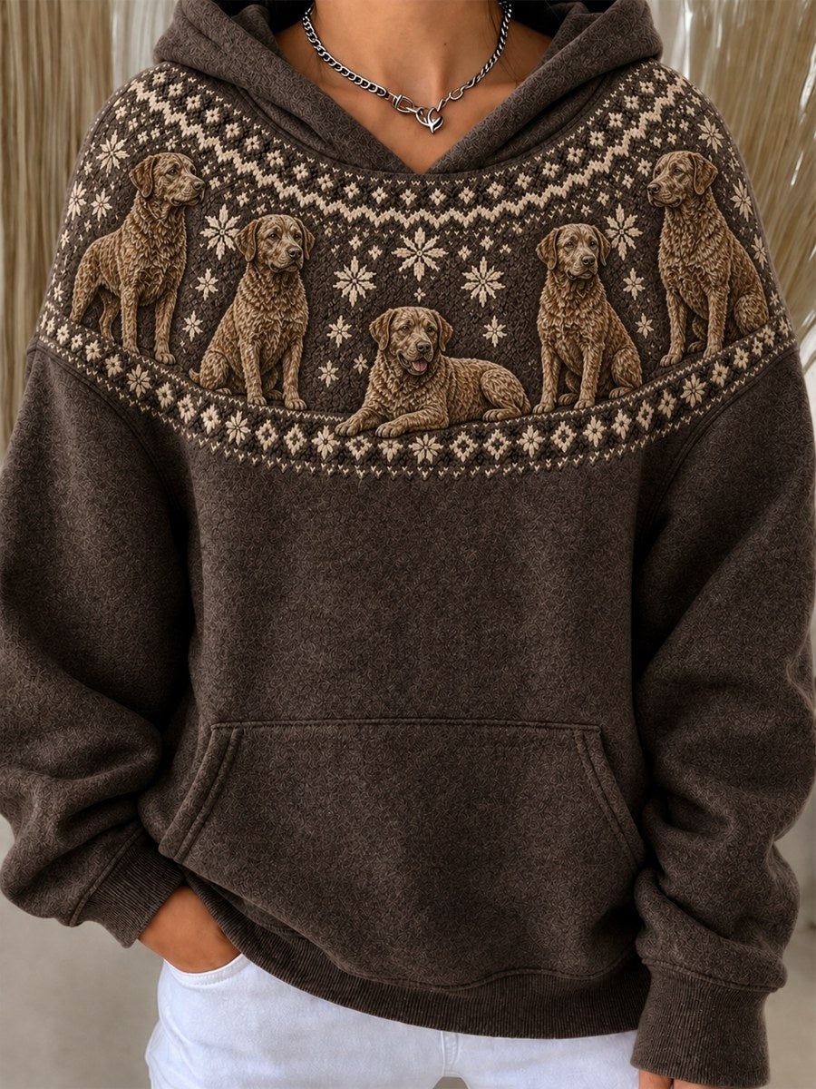 Naisten Vintage Chesapeake Bay Retriever koirat Yoke Isle kuvio tulostaa huppari