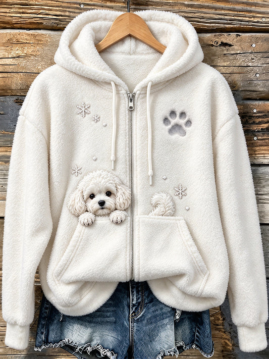 Naisten söpö Peeking Bichon Frise Koira & Puu Tulosta Viihtyisä Flannel takki